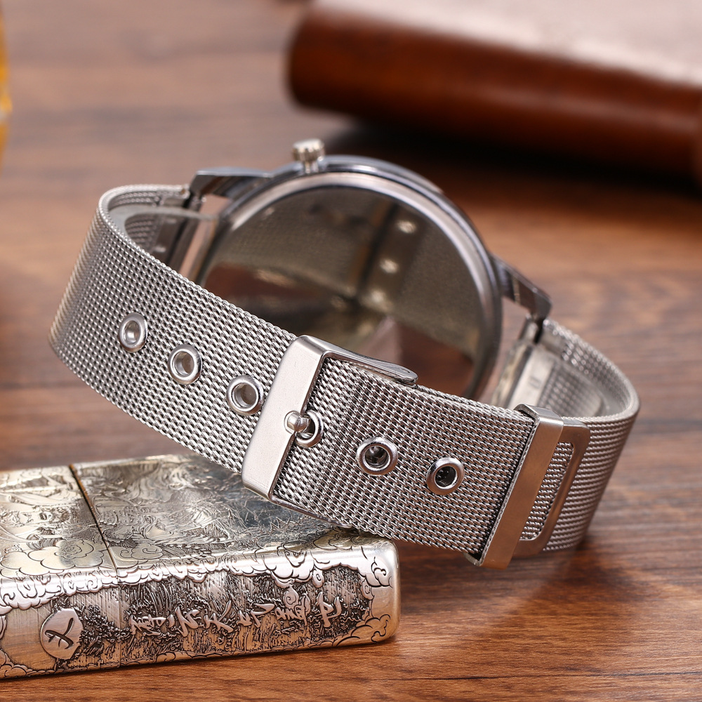 Cross-Border Hot Sale Popular Fashion Two-Pin Watch Men&#039;s Mesh Strap Watch Business Quartz Steel Watch Men&#039;s in Stock