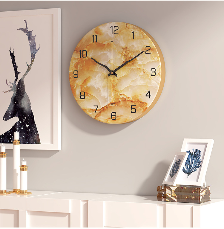 Nordic Fashion Marble Texture Metal Living Room round Wall Clock Simple Creative Watch Factory One Product Dropshipping