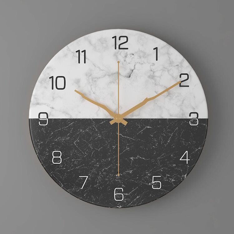 Nordic Fashion Marble Texture Metal Living Room round Wall Clock Simple Creative Watch Factory One Product Dropshipping