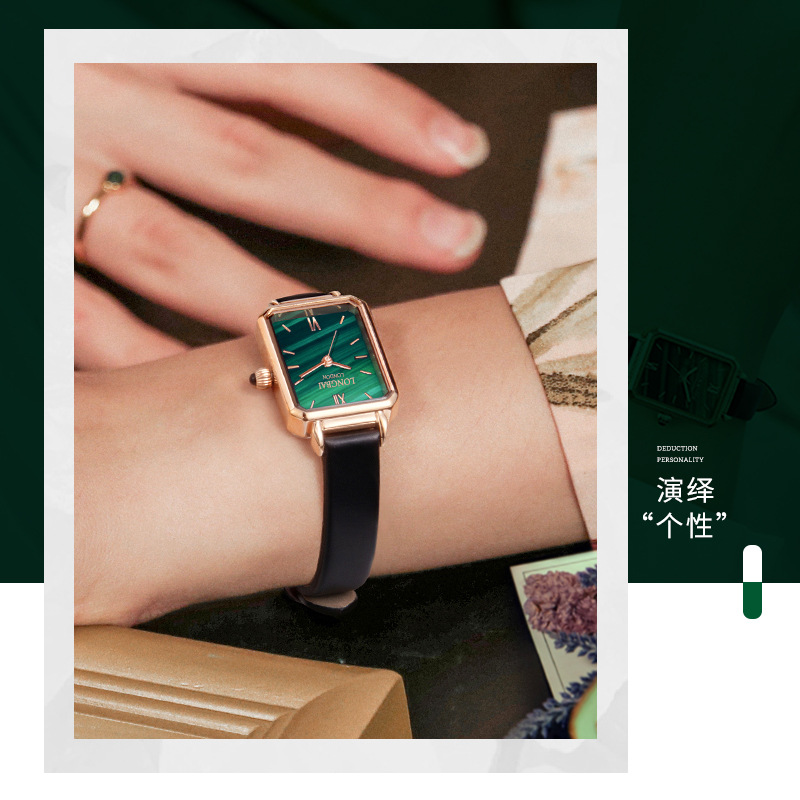 Lola Best-Seller on Douyin Rose Internet Celebrity Small Green Watch Retro Square Watch Women&#039;s Fashion Metal Watch