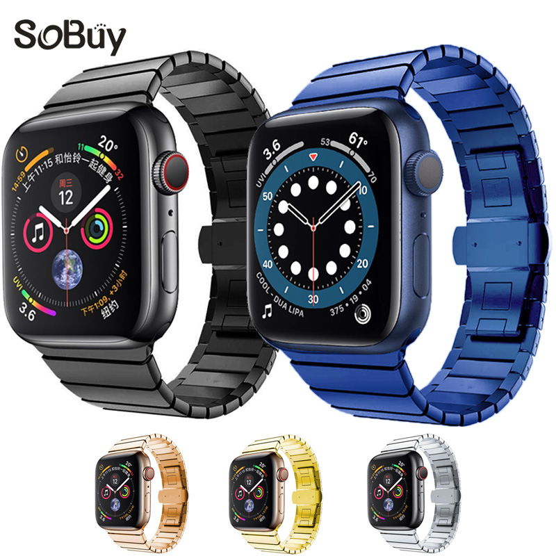 For Apple Watch Stainless Steel Metal Strap Apple Watch Butterfly Clasp Chain IWatch Watch Bracelet