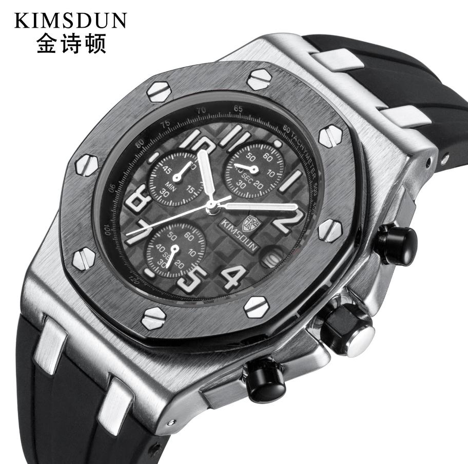  Jin SHIDUN Fashion Watch Men&#039;s Silicone Band Three-Eye Multi-Functional Waterproof Sports Quartz Watch Wholesale