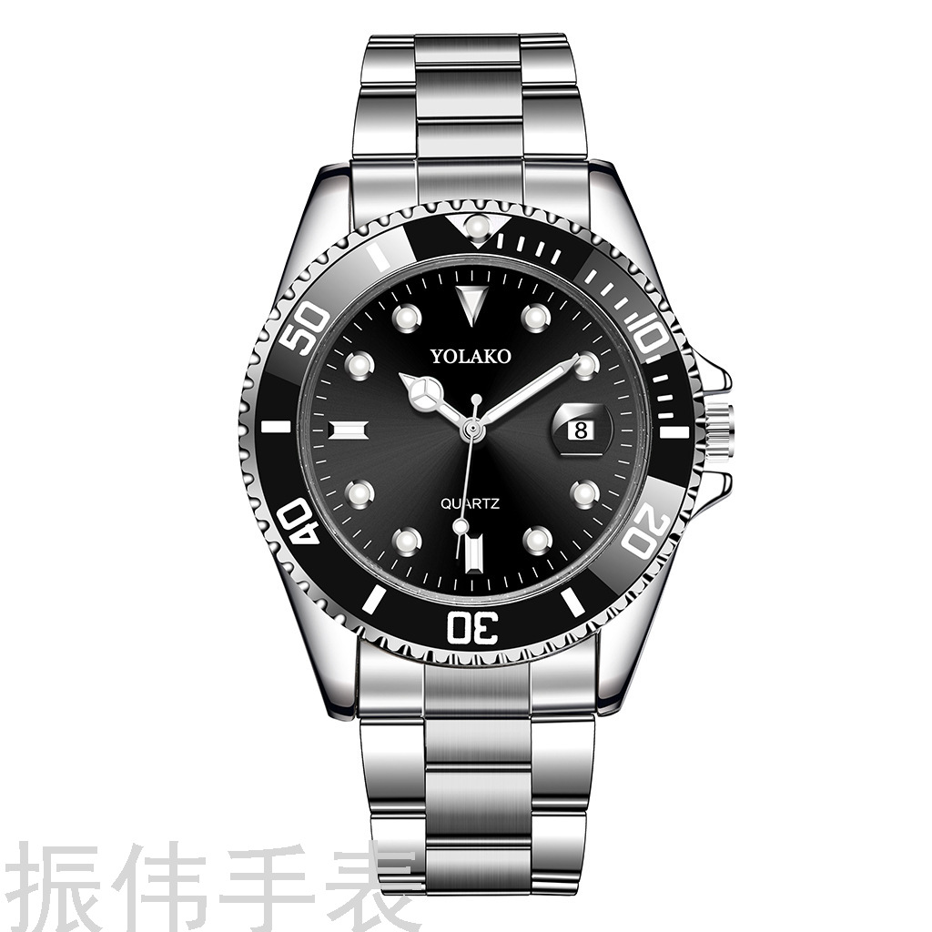 Yolako Popular Green Water Ghost Watch Men&#039;s Hot Sale Steel Belt Watch Band Calendar High-End Quartz Watch Men&#039;s Watch