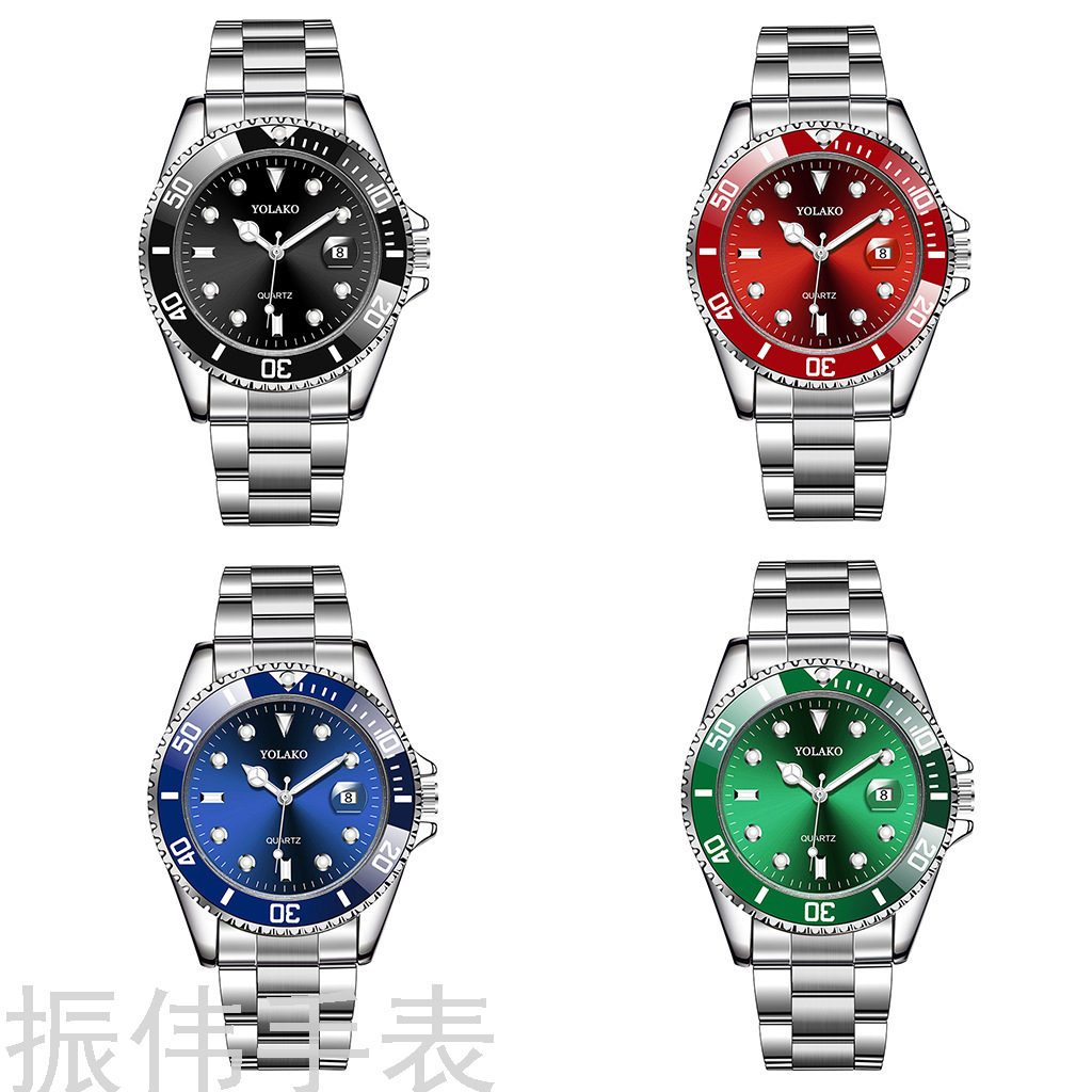 Yolako Popular Green Water Ghost Watch Men&#039;s Hot Sale Steel Belt Watch Band Calendar High-End Quartz Watch Men&#039;s Watch