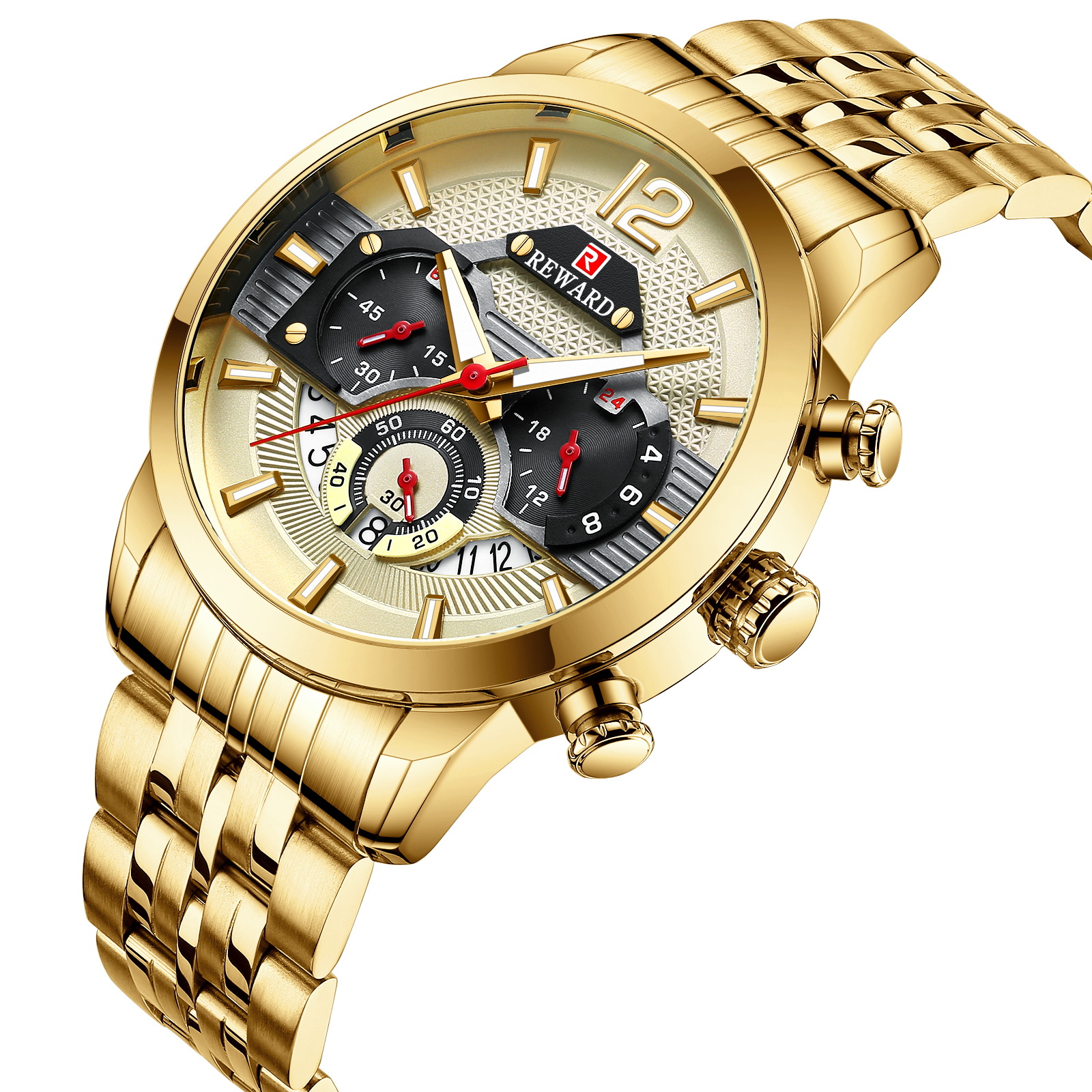 Reward Genuine Men&#039;s Sports Watch Waterproof Luminous Five Beads Solid Steel Belt Multifunctional Sport Watch