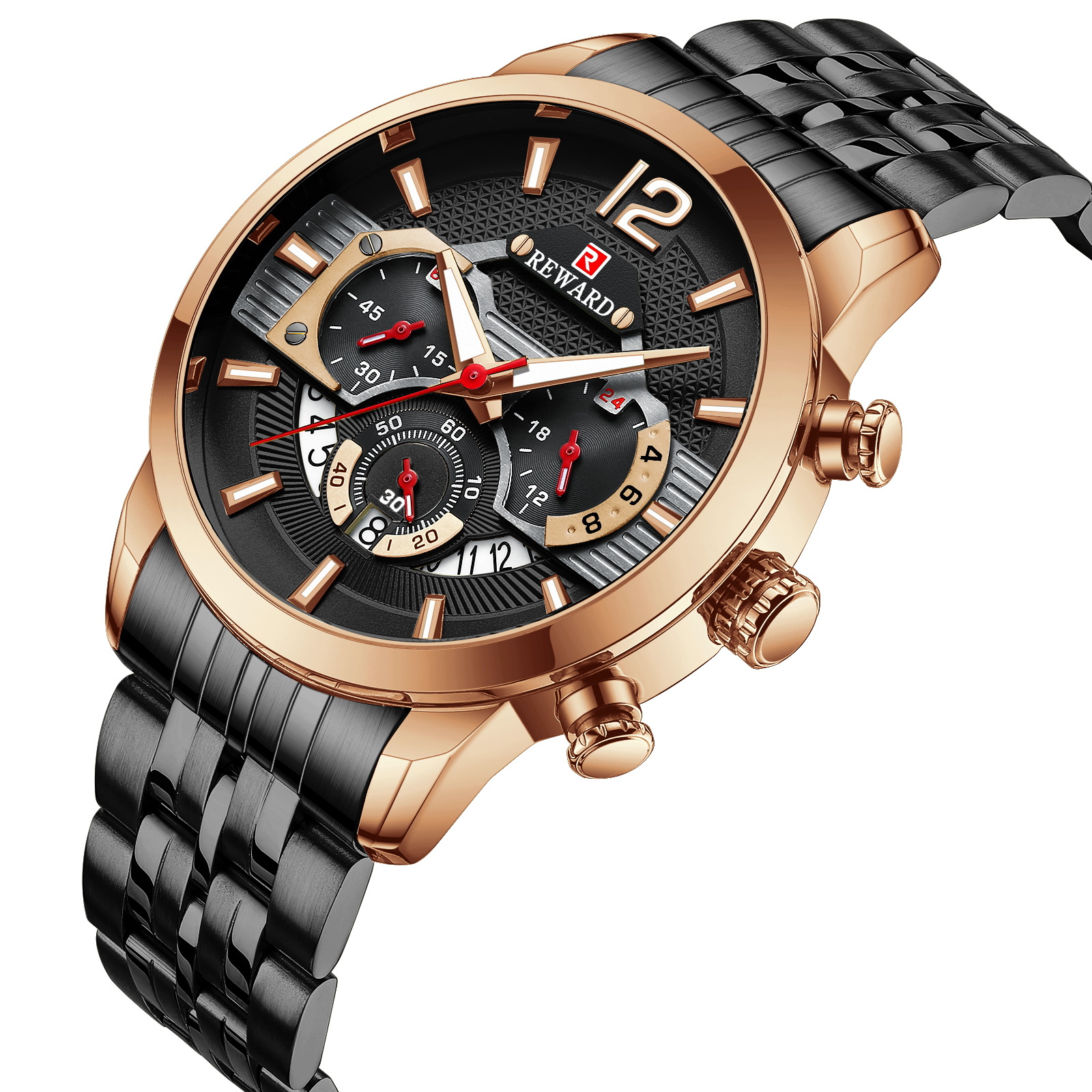 Reward Genuine Men&#039;s Sports Watch Waterproof Luminous Five Beads Solid Steel Belt Multifunctional Sport Watch