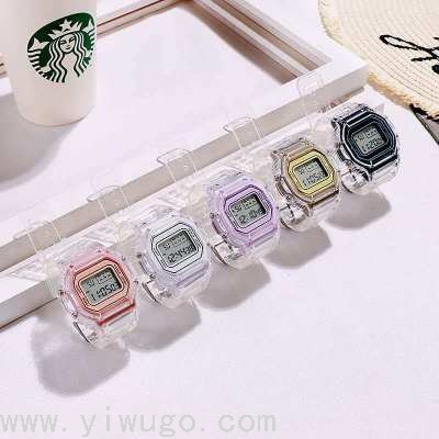 Students Luminous Alarm Clock Sports Waterproof Multifunctional Electronic Watch Transparent Square LED Watch