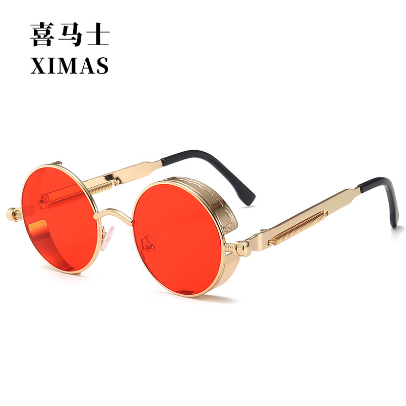Retro Round Frame Sunglasses Metal Spring Prince Glasses Reflective Colorful Men&#039;s Sunglasses Steampunk
