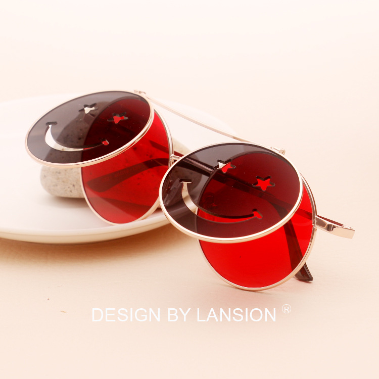 Flip Glasses Flip Smiley Sunglasses European and American Trend Street Snap Ocean Lens Personalized Sunglasses Hipster