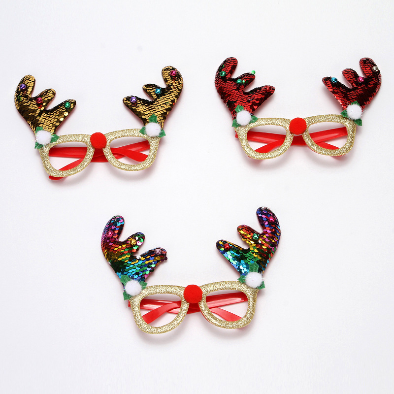 Flip Glasses Ryj20 Christmas Glasses Color Flip Sequins Antlers Glasses Frame Christmas Decoration Glasses Ornament