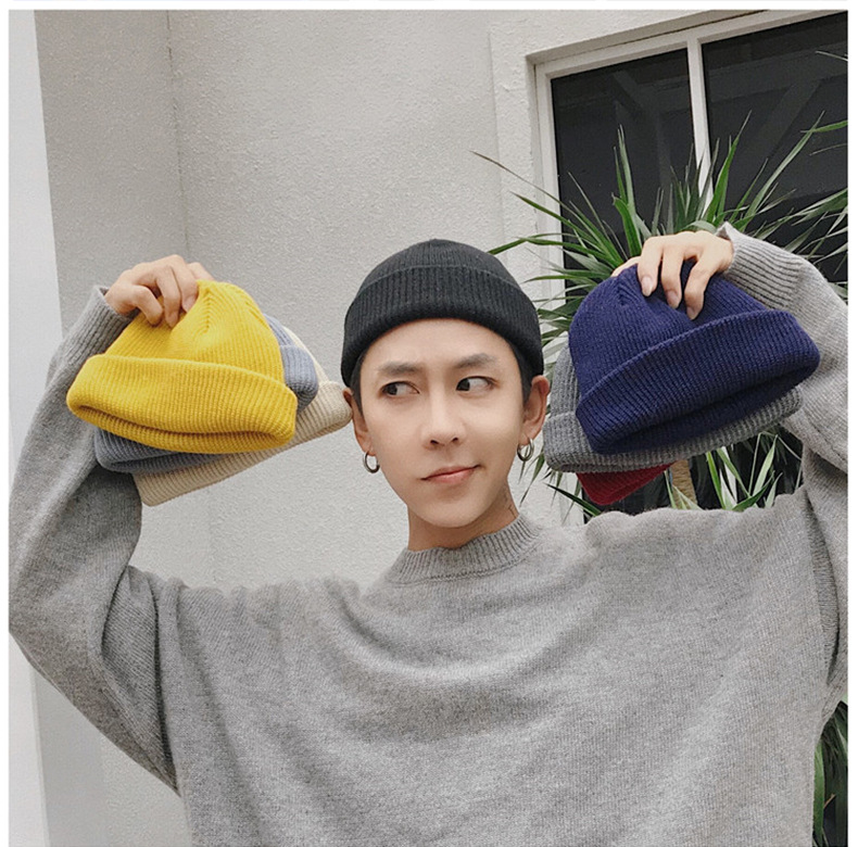 Korean Style Knitted Warm Skullcap Men&#039;s and Women&#039;s Outdoor Hip-Hop Wool Hat Japanese and Korean Solid Color Knitted Hat Factory Direct Sales