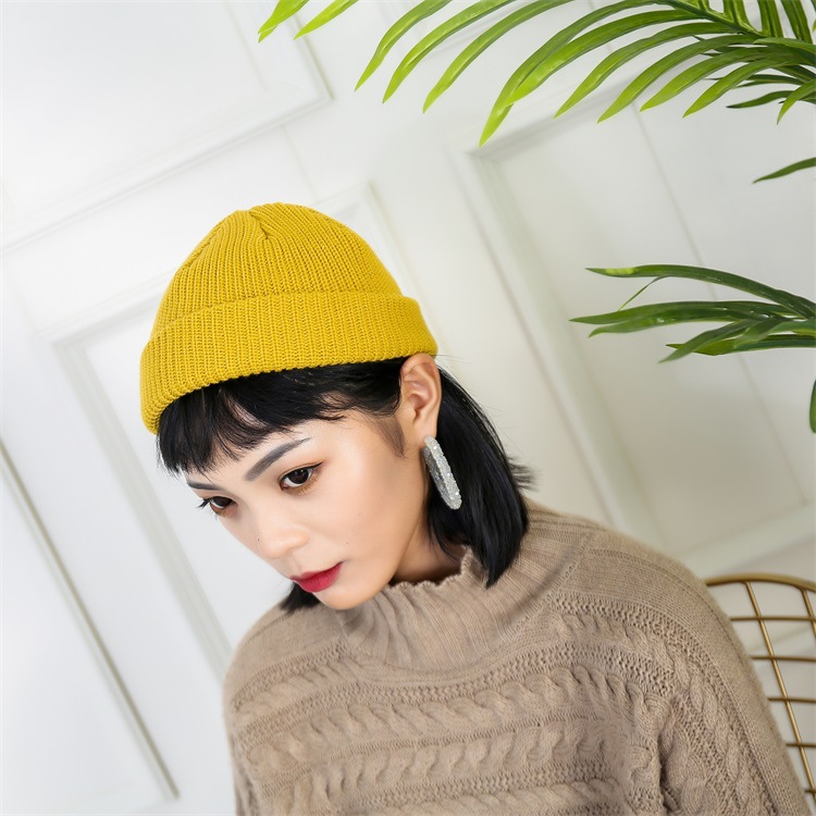 Korean Style Knitted Warm Skullcap Men&#039;s and Women&#039;s Outdoor Hip-Hop Wool Hat Japanese and Korean Solid Color Knitted Hat Factory Direct Sales