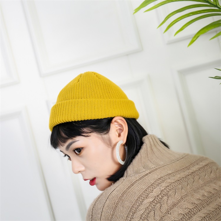 Korean Style Knitted Warm Skullcap Men&#039;s and Women&#039;s Outdoor Hip-Hop Wool Hat Japanese and Korean Solid Color Knitted Hat Factory Direct Sales