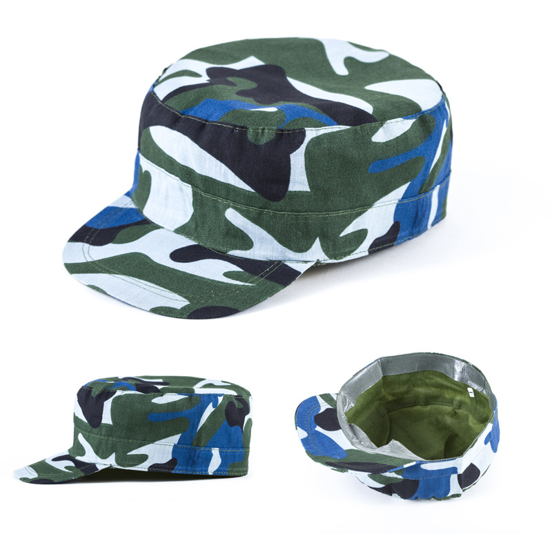Student Military Training Cap Green Blue Peaked Cap Training Hat Large, Medium and Small Outdoor Student Training Peaked Cap