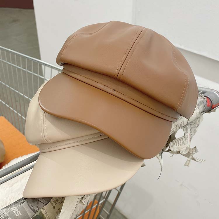 Leisure cap  and Korean Style Spring and Autumn Fashion All-Matching Leather Hat Peaked Cap Beret