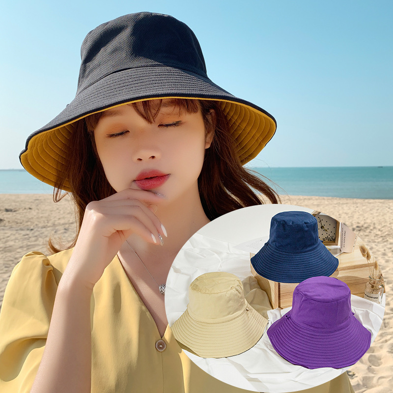 Korean Style Internet Celebrity Double-Sided Solid Color Big Brim Fisherman Hat Women&#039;s Summer Leisure cap