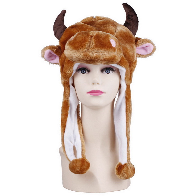 Plush Animal Hat Children Adult Cartoon Hat Kindergarten Parent-Child Props Sleeve Cow Tiger Sleeve Cap