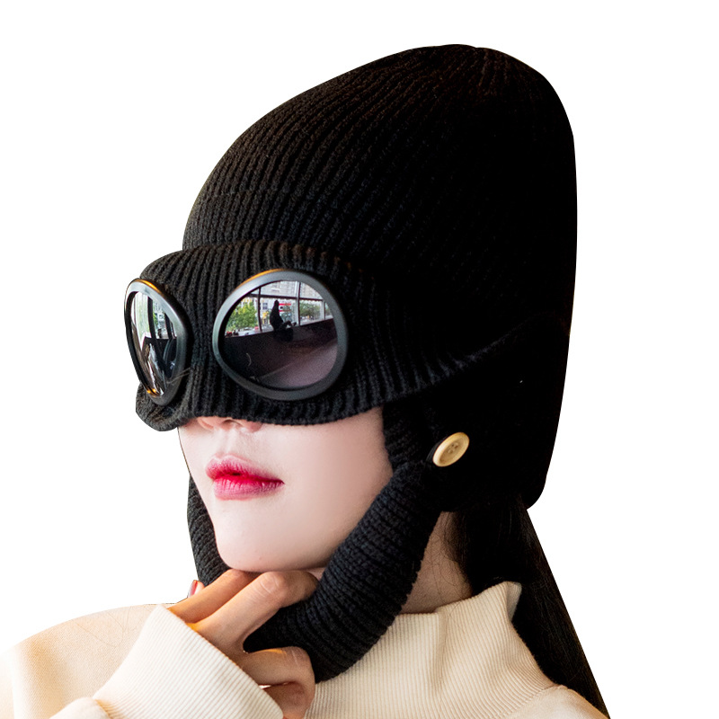 New Glasses Woolen Cap Pilot Sunglasses Ski Cap Ear Mask Winter Warm Parent-child cap