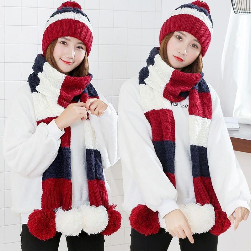 [Single hat/Suit] Hat Lady Winter scarf Suit warm Korean version versatile winter Cycling hat and Velvet Hat