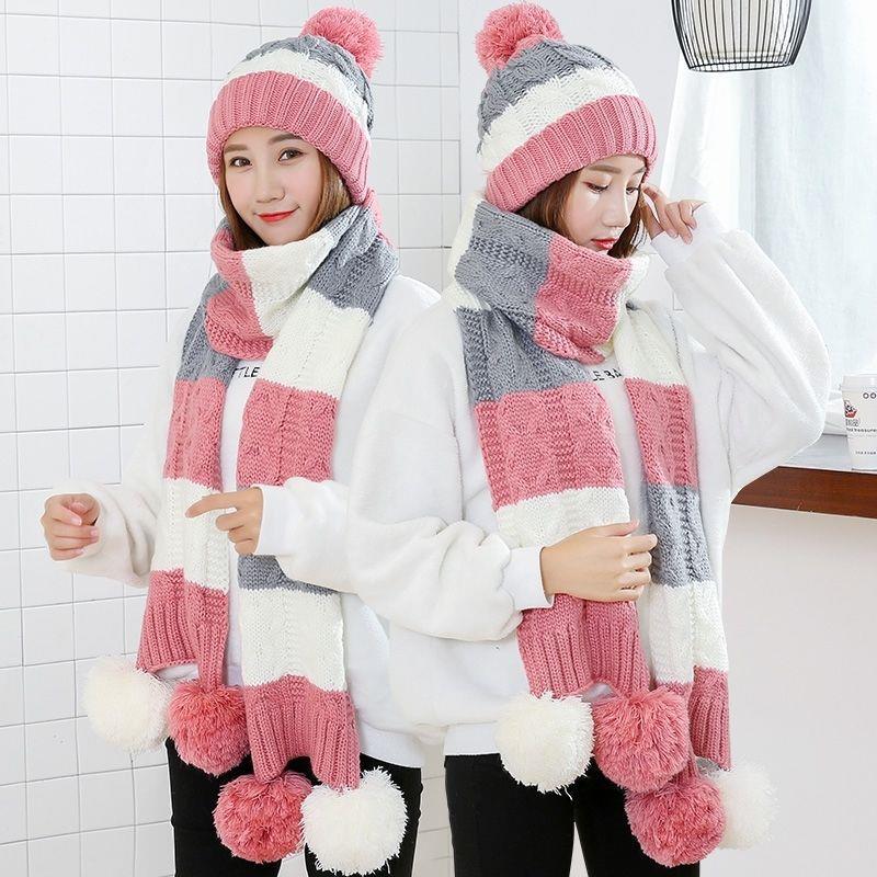 [Single hat/Suit] Hat Lady Winter scarf Suit warm Korean version versatile winter Cycling hat and Velvet Hat
