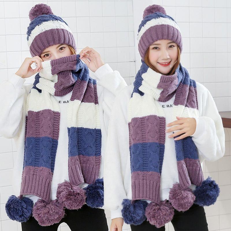 [Single hat/Suit] Hat Lady Winter scarf Suit warm Korean version versatile winter Cycling hat and Velvet Hat