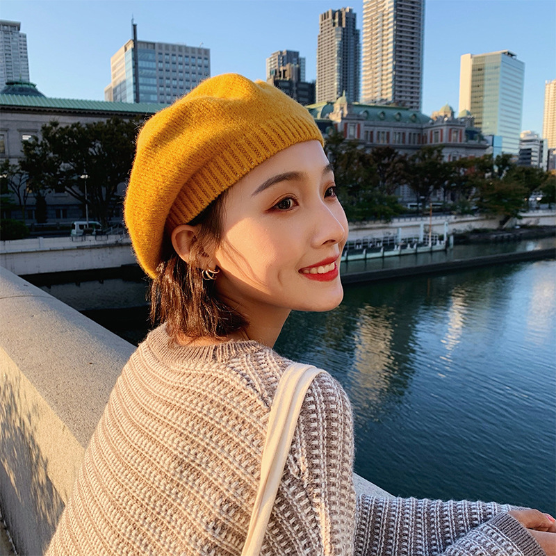 Knitted Beret British Style Retro Japanese Korean Style Ins Internet Celebrity Lady Hat