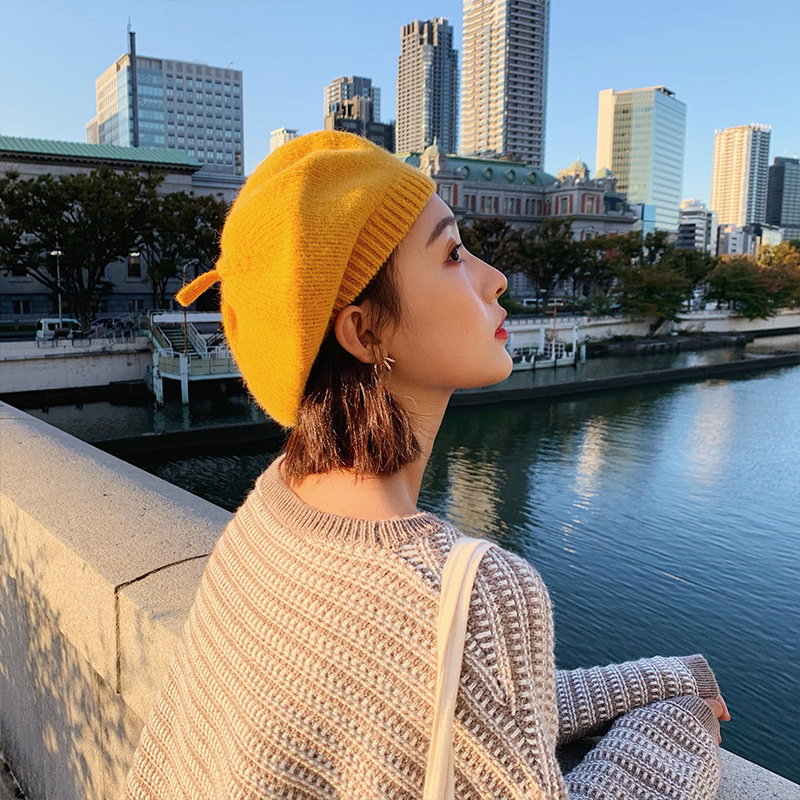 Knitted Beret British Style Retro Japanese Korean Style Ins Internet Celebrity Lady Hat