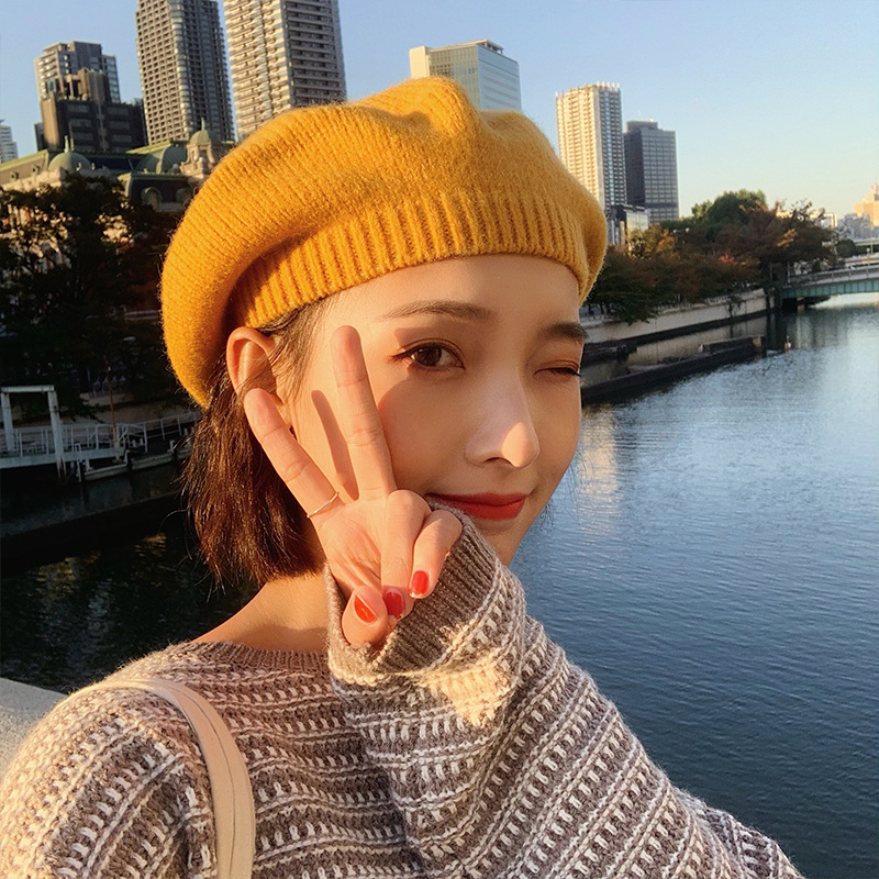 Knitted Beret British Style Retro Japanese Korean Style Ins Internet Celebrity Lady Hat
