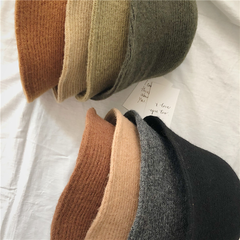 Japanese Pure Color Wool Bucket Hat Women&#039;s Vintage Bowler Hat All-Matching Warm Knitted Bucket Hat Lady Hat