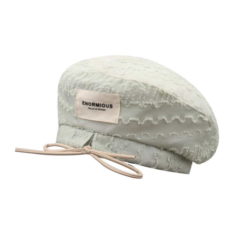 Summer Thin Mesh Patch Drawstring Beret Retro Sweet Style Painter Cap Lady Hat