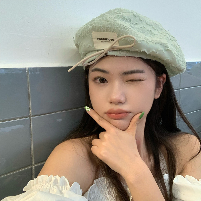 Summer Thin Mesh Patch Drawstring Beret Retro Sweet Style Painter Cap Lady Hat