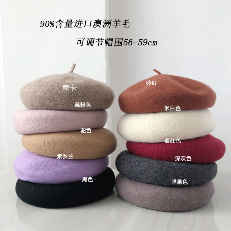 Wool Beret Women&#039;s Autumn and Winter Korean Style Trendy All-Matching Painter Hat British Retro Lady Hat