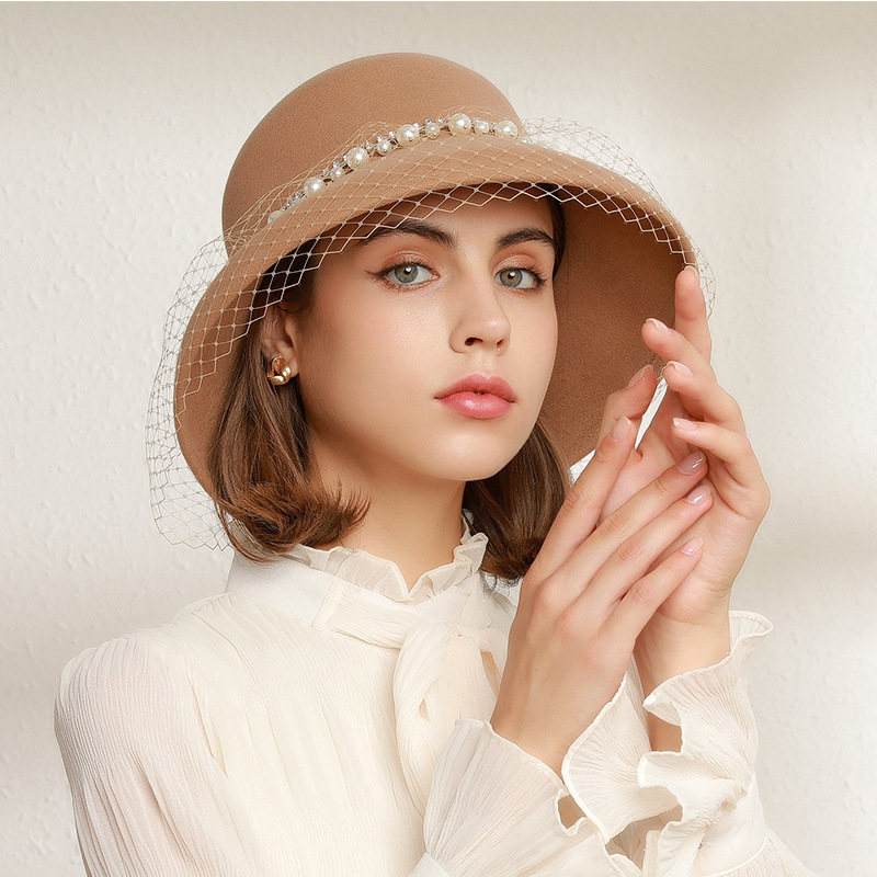 Ling Long Clothing Autumn and Winter British Retro Temperament Banquet Lady Hat