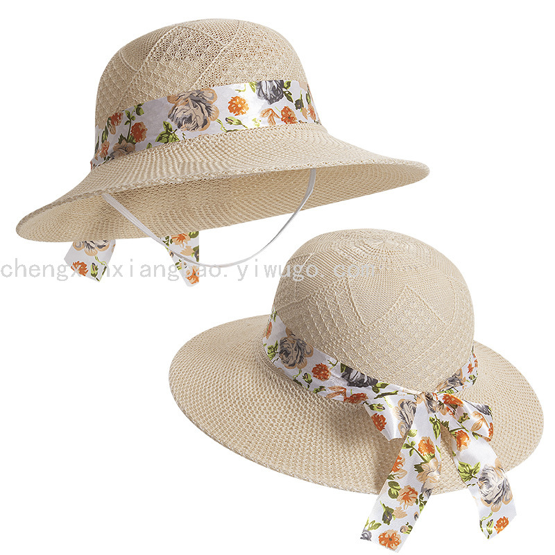 Imitation Raffia Hat Summer Lady Mom Sun Hat Sun Protection Sunshade Big Brim Bucket Hat