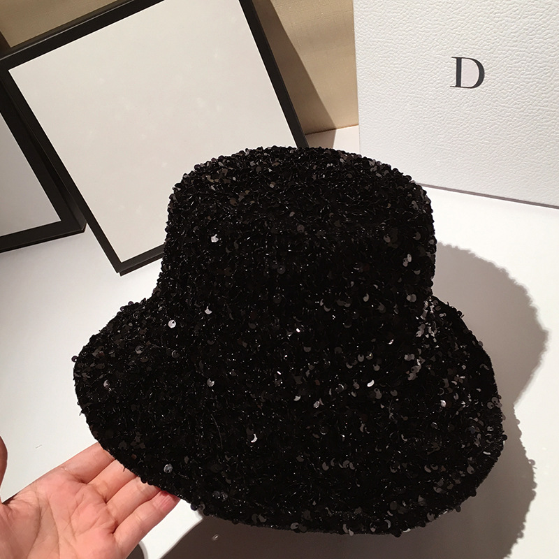 American and American Personality Web celebrity Fisherman Hat Lady Autumn Winter New Korean version of Casual Joker Sequin Basin Hat trend