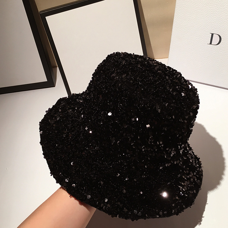 American and American Personality Web celebrity Fisherman Hat Lady Autumn Winter New Korean version of Casual Joker Sequin Basin Hat trend