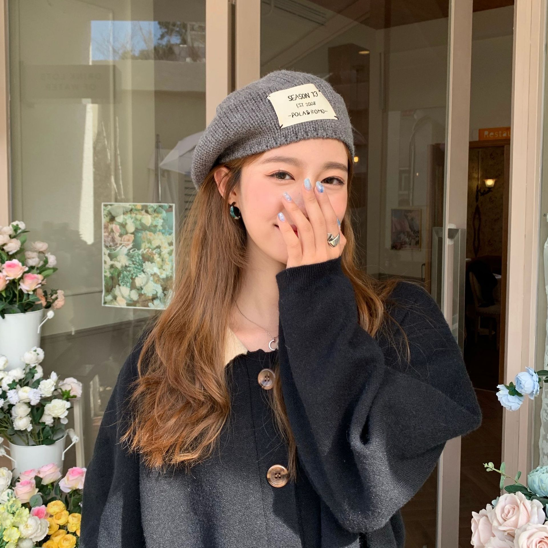 Lady Hat Cap Internet Celebrity Labeling Beret Female Autumn and Winter Wild Warm Painter Cap Trendy Spot