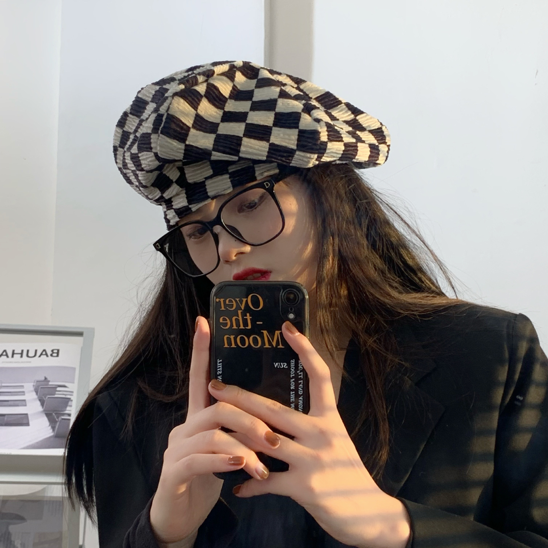 Grandma Chen  Chessboard Beret Female Korean All-Match Hat Lady Hat