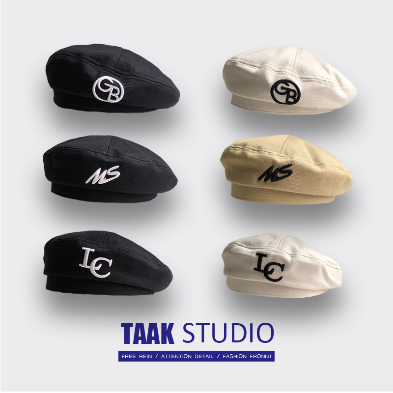 New Letter Embroidery Beret Women&#039;s Summer Leisure Flat Top Painter Cap Lady Hat