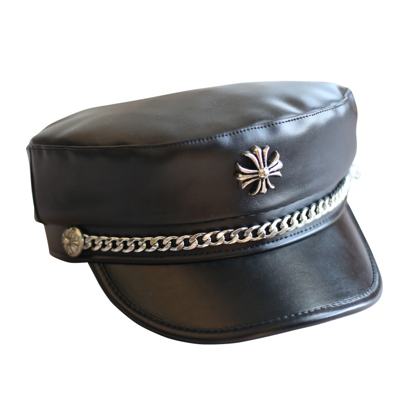 Cross Chain leather Navy hat Lady British small Spice style star Anise hat versatile cap British Beret