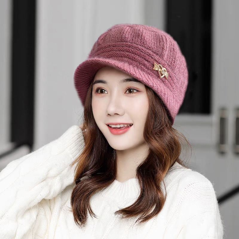 Lady Hat New Fashion Girl&#039;s Cap Rabbit Woolen Middle-Aged Mom Thick Warm Windproof Cycling Ear Protection Winter Hat