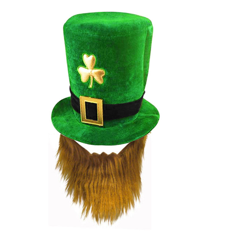 Irish Clover Green Carnival Beard Velvet a Tall Hat Green Festival for Both Male and Female National Day Hat