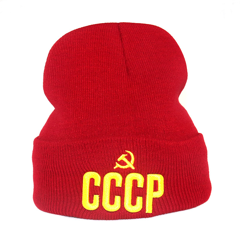 Russia Russian National Emblem CCCP Letter Knitted Hat Men and Women Winter Hat Winter Sleeve Cap Woolen Cap