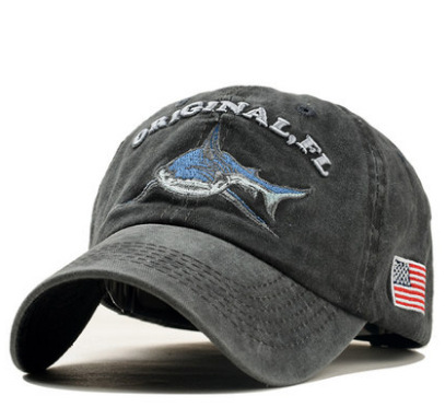 Cross-Border AliExpress EBay Abroad One Piece Dropshipping Popular Cartoon Washed Embroidered Shark Hat National hat