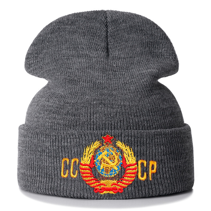 Soviet Union Russian National Emblem CCCP Letter Woolen Cap Embroidery Knitted Hat Winter Sleeve Cap Woolen Cap?