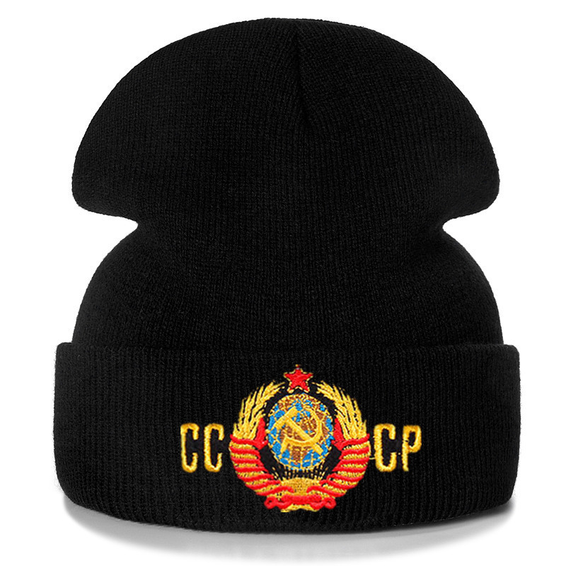 Soviet Union Russian National Emblem CCCP Letter Woolen Cap Embroidery Knitted Hat Winter Sleeve Cap Woolen Cap?