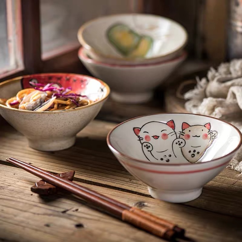 ceramic underglaze color handpainted 5 inch tall bamboo hat bowl dessert bowl household rice bowl small soup bowl