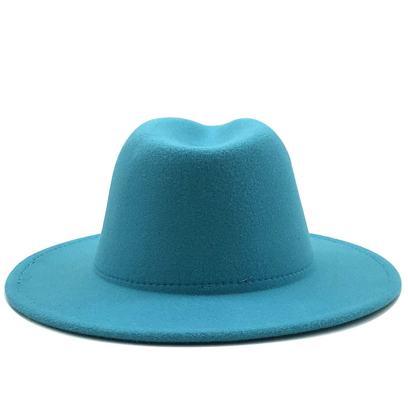 Cross-Border European and American Woolen Hat New Style Outer Lake Blue inside Red Hat Ethnic Style Jazz Hat Cashmere Felt Cap