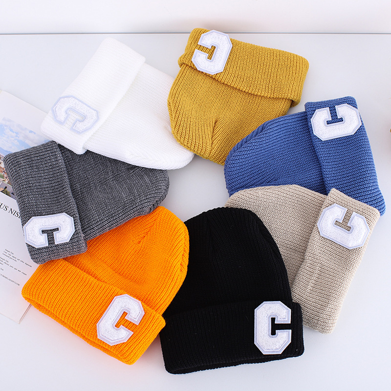 Korean Fashion Brand C Letters All-Match Autumn and Winter Knitted Hat Multi-Color Casual Internet Celebrity Earflaps Woolen Hat Warm Parent-Child Hat