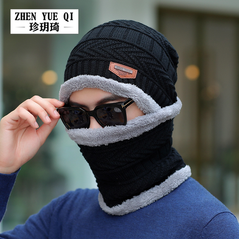 Winter Bib Hat Fleece-Lined Warm Knitted Hat Outdoor Cycling Cold Protection Winter Woolen Hat Men&#039;s Sleeve Cap